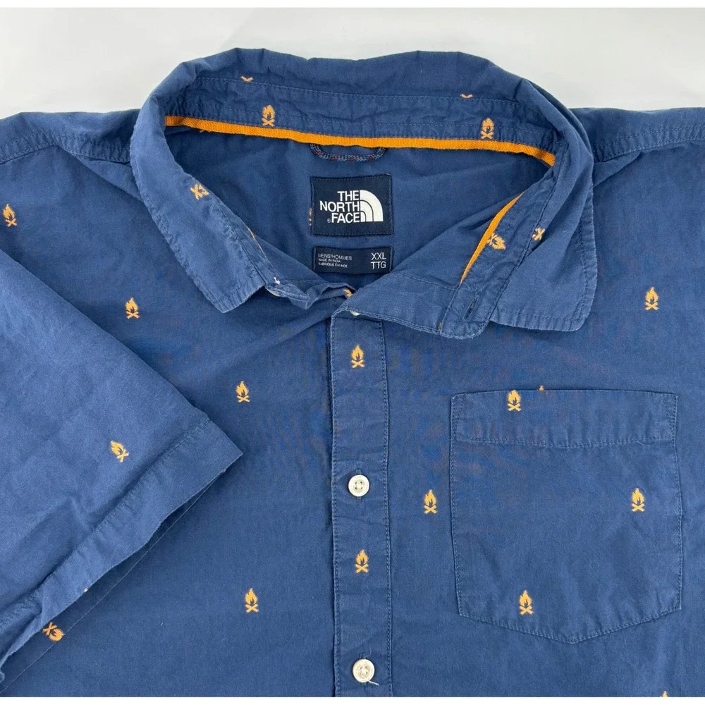 North Face Camp Shirt Mens XXL Campfire Bonfire Short Sleeve Baytrail Blue